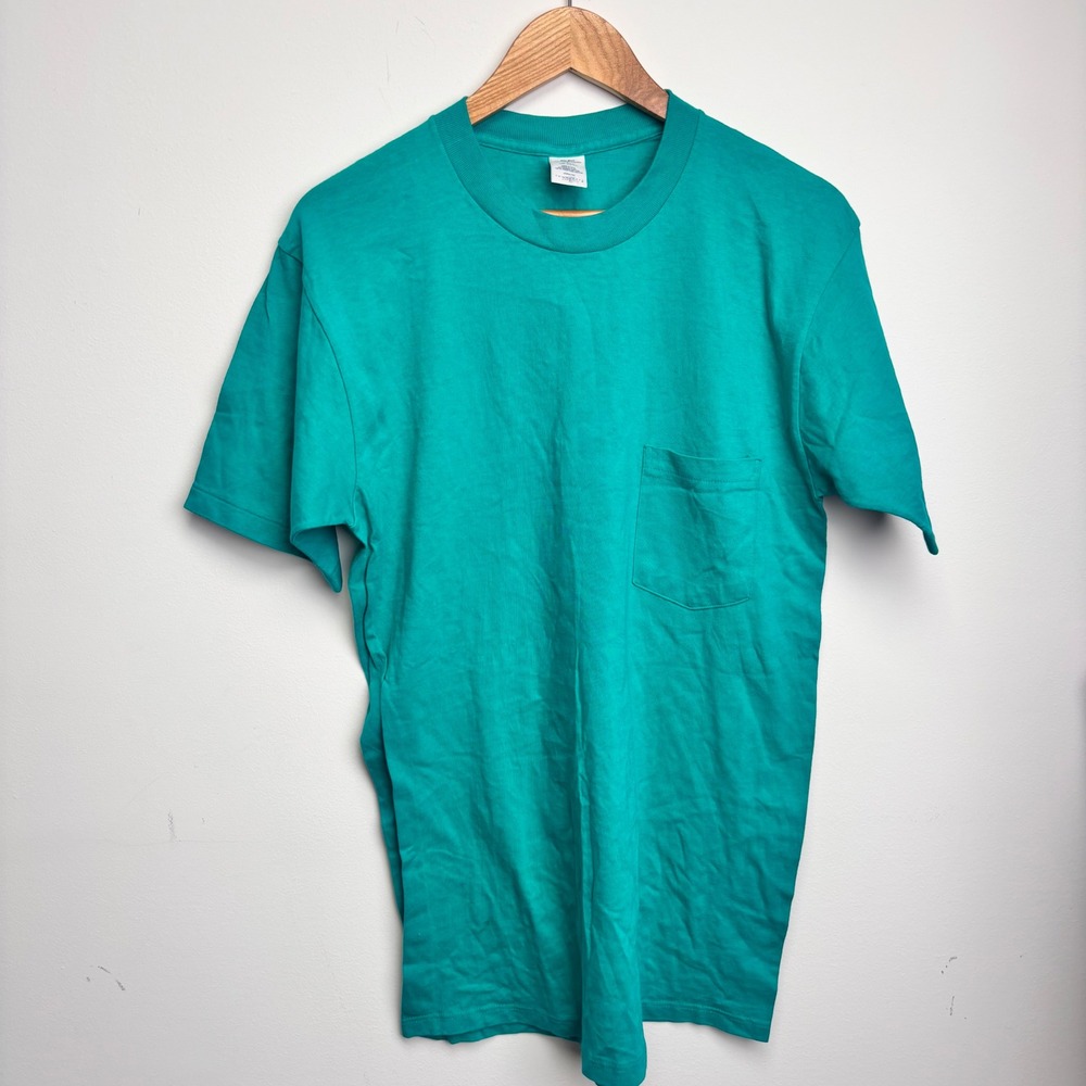 Vintage Towncraft JCPenney Teal Pocket TShirt Large USA 90s Blank Single Color